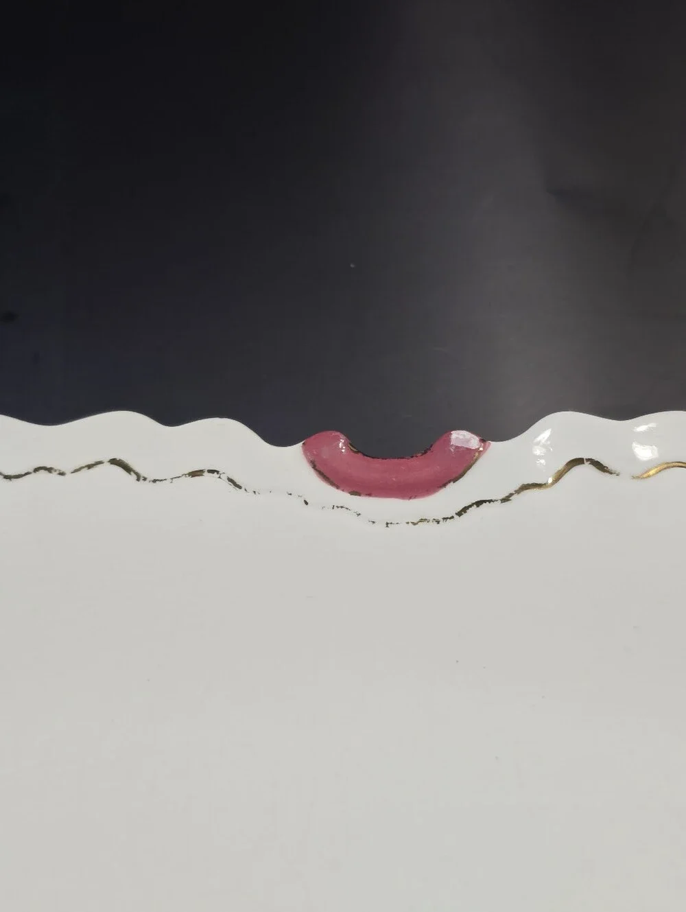 Antique Scalloped Edge Oval Ceramic Porcelain Serving Platter Cream & Pink Mauve